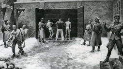Egzekucja pod Ścianą Straceń - obraz byłego więźnia KL Auschwitz W. Siwka. Fot. Państwowe Muzeum Auschwitz-Birkenau