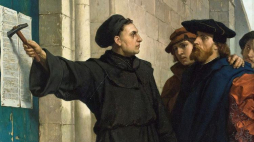 Marcin Luter przybijający 95 tez. Źródło: Wikimedia Commons