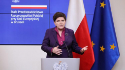 Premier Beata Szydło podczas konferencji prasowej w Brukseli. Fot. PAP/P. Supernak