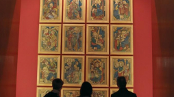 Projekty kwater do okna zachodniego w Kościele Mariackim w Krakowie Stanisława Wyspiańskiego na wystawie "Wyspiański" w Muzeum Narodowym w Krakowie. Fot. PAP/S. Rozpędzik