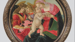 "Madonna z Dzieciątkiem i dwoma aniołami", obraz przypisywany Sandro Botticellemu (1445–1510), 4. ćwierć wieku XV. Tempera ze złoceniami na podobraziu z drewna topolowego. Lico obrazu po konserwacji. Fot. J. Kietliński. Źródło: Zamek Królewski na Wawelu
