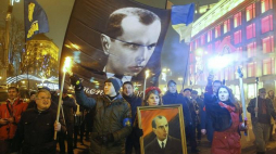 Marsz ukraińskich nacjonalistów w 108. rocznicę urodzin S. Bandery. Kijów, 2017 r. Fot. PAP/EPA  