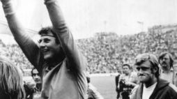 Jan Tomaszewski po zwycięskim meczu z Brazylią na Mistrzostwach Świata 1974 r.  Fot. PAP/S. Jakubowski