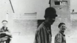 Wyzwolenie "Gęsiówki". Uwolnieni Żydzi na tle wieży strażniczej. 1944-08-05. Fot. NAC