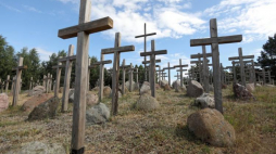 Krzyże w Gibach upamiętniające pomordowanych w obławie augustowskiej. Fot. PAP/A. Reszko