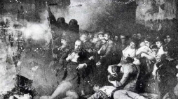 Obraz Tony'ego Roberta-Fleury'go przedstawiający śmierć Michała Landego: „The massacre of the Poles in Varsovia” (1861). Źródło: Wikipedia Commons