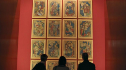 Projekty kwater do okna zachodniego w Kościele Mariackim w Krakowie na wystawie "Wyspiański" w Muzeum Narodowym w Krakowie. Fot. PAP/S. Rozpędzik