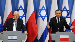 Oświęcim, 27.01.2020. Prezydent Andrzej Duda oraz prezydent Izraela Reuwen Riwlin. Fot. PAP/A. Grygiel