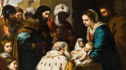 Obraz  Bartoloméa Murillo ukazujący pokłon Trzech Mędrców przed nowo narodzonym Jezusem. Źródło: Wikimedia Commons