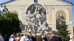 Odsłonięcie muralu w Łukowie poświęconego bohaterom Powstania Styczniowego. Źródło: MKiDN