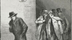Ze strażą obywatelską w East Endzie. Podejrzany osobnik – ilustracja z gazety „Illustrated London News” (12 października 1888 r.). Źródło: Wikimedia Commons