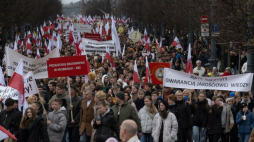 Protest w obronie szkół mniejszości narodowych na Litwie. Wilno, 23.03.2024. Fot. PAP/V. Doveiko