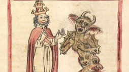 Papież Sylwester II i szatan. Ilustracja z działa "Chronicon pontificum et imperatorum" z 1460 r.
