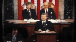 Przemówienie przywódcy Solidarności Lecha Wałęsy w Kongresie Stanów Zjednoczonych, Waszyngton, 15.11.1989 r.  PAP/Grzegorz Rogiński