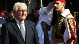 Prezydent Niemiec Frank Walter Steinmeier podczas wizyty w Grecji. 30.10.2024. Fot. PAP/EPA