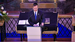 Prezydent Izraela Isaac Hercog w Synagodze Nożyków w Warszawie w 2023 r. Fot. PAP/Andrzej Lange