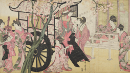 Księżniczka wysiadająca z powozu/Gissha no bijin, ok. 1801–1804 Nishiki-e – drzeworyt barwny na papierze. Fot. mnk.pl
