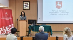 Sabina Bober podczas inauguracji obchodów Międzynarodowego Dnia Pamięci o Ofiarach Holocaustu na Lubelszczyźnie na Katolickim Uniwersytecie Lubelskim, 2021 r. (jm) PAP/Wojtek Jargiło