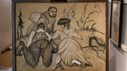 Obraz Stanisława Ignacego Witkiewicza "Kompozycja z leżącą parą" z kolekcji Tadeusza Boya-Żeleńskiego pozyskany do zbiorów Muzeum Pomorza Środkowego w Słupsku. Fot. PAP/Piotr Kowala