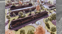 Prezentacja podczas konferencji prasowej w miejscu budowy Centrum Prawdy i Pojednania - Muzeum Ofiar Rzezi Wołyńskiej im. Prezydenta Lecha Kaczyńskiego w Chełmie, 2023 r. PAP/Wojtek Jargiło