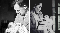 Mały Stephen Hawking z rodzicami, 1942 r./Źródło: en.wikipedia