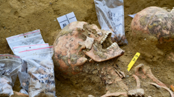 Piąty etap prac poszukiwawczych, archeologicznych i identyfikacyjnych na terenie dawnego obozu jenieckiego Stalag IID w Stargardzie. Fot. PAP/Marcin Bielecki