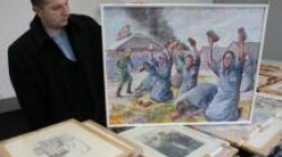 Obraz byłego więźnia obozowego nr 564 Jana Barasia - Komskiego w Muzeum Auschwitz (2008). Fot. PAP/J. Bednarczyk