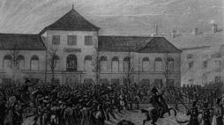 Rycina F. Dietricha. Arsenał w dniu 29 listopada 1830 r. w Warszawie. Fot. PAP/CAF