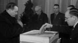 Wybory do Sejmu Ustawodawczego. Nz. Prezydent KRN Bolesław Bierut. Warszawa, 1947-01-19.  Fot. PAP/CAF