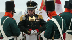 Inscenizacja bitwy wojsk Napoleona Bonaparte z armią rosyjską. Jonkowo, 2008.03.15. Fot. PAP/M. Kaczyńska