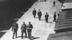 Niemieccy strażnicy na rampie kolejowej w obozie Auschwitz. Fot. NAC