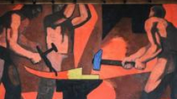 Malowidło "Kucie kos" Wojciecha Fangora. Fot. PAP/J. Kamiński