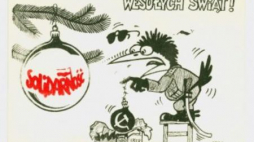 Pocztówka "Wesołych Świąt! Solidarność", 1986. Źródło: MHP