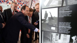 Prezydent Francji Francois Hollande podczas otwarcia wystawy "Solidarite France Pologne". Fot. PAP/L. Szymański 