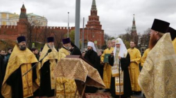 Uroczystość położenia kamienia węgielnego pod pomnik księcia Włodzimierza. Moskwa. 03.11.2015. Fot. PAP/EPA