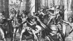 Zamach na króla Zygmunta III Wazę. Grafika ze zbiorów Biblioteki Narodowej w Warszawie.