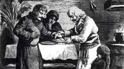 "Wigilia w chacie wiejskiej". Rys. "Kłosy" (1878).
