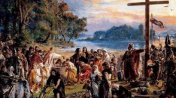 Obraz Jana Matejki „Zaprowadzenie chrześcijaństwa R.P. 965”. Źródło: Wikimedia Commons