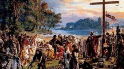 Obraz Jana Matejki „Zaprowadzenie chrześcijaństwa R.P. 965”. Źródło: Wikimedia Commons