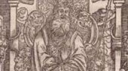 Mieszko I na tronie. Rycina "Kroniki polskiej" Marcina Bielskiego. 