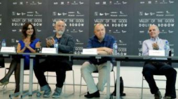 Berenice Marlohe, John Malkovich, Lech Majewski, Keir Dullea na konferencji nt. filmu “Dolina Bogów”.Fot. PAP/A. Grygiel