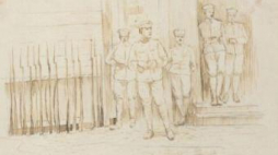 Rysunek Wincentego Wodzinowskiego “Piotrków 1915”. Źródło: CBN Polona