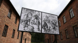Wystawa plenerowa na terenie Muzeum Auschwitz. Fot. PAP/S. Rozpędzik