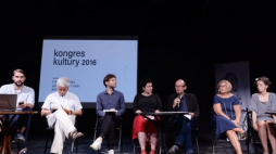 konferencja prasowa nt. Kongresu Kultury 2016 – od lewej: S. Żydek, E. Bendyk, S. Cichocki, A. Diduszko-Zyglewska, P. Łysak, B. Chmiel, M. Obuchow, B. Stasińska. Fot. PAP/J. Turczyk 