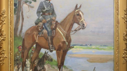 Fragment odzyskanego obrazu Wojciecha Kossaka "Piłsudski na Kasztance". Fot. PAP/L. Szymański
