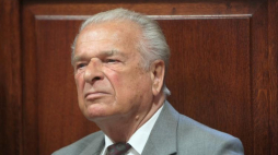 27.04.2009. B. minister spraw wewnętrznych Czesław Kiszczak przed Sądem Okręgowym w Warszawie, w czasie procesu autorów stanu wojennego.  Fot. PAP/L. Szymański