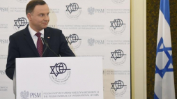  Prezydent Andrzej Duda przemawia podczas spotkania nt. relacji polsko-izraelskich oraz bezpieczeństwa międzynarodowego zorganizowanego przez Israel Council on Foreign Relations i Polski Instytut Spraw Międzynarodowych w Jerozolimie. Fot. PAP/R. Pietruszka