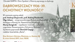 Plakat debaty "Dąbrowszczacy 1936–39. Ochotnicy wolności?".