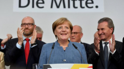Kanclerz Niemiec Angela Merkel podczas wieczoru wyborczego CDU. Fot. PAP/EPA 