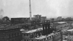 Zakłady chemiczne IG Farben - część obozu Auschwitz III - Monowitz. Źródło: Bundesarchiv